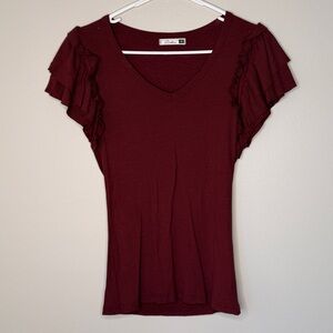 Maroon Ruffle Sleeve Top